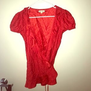 For love and lemons red polkadot wrap blouse